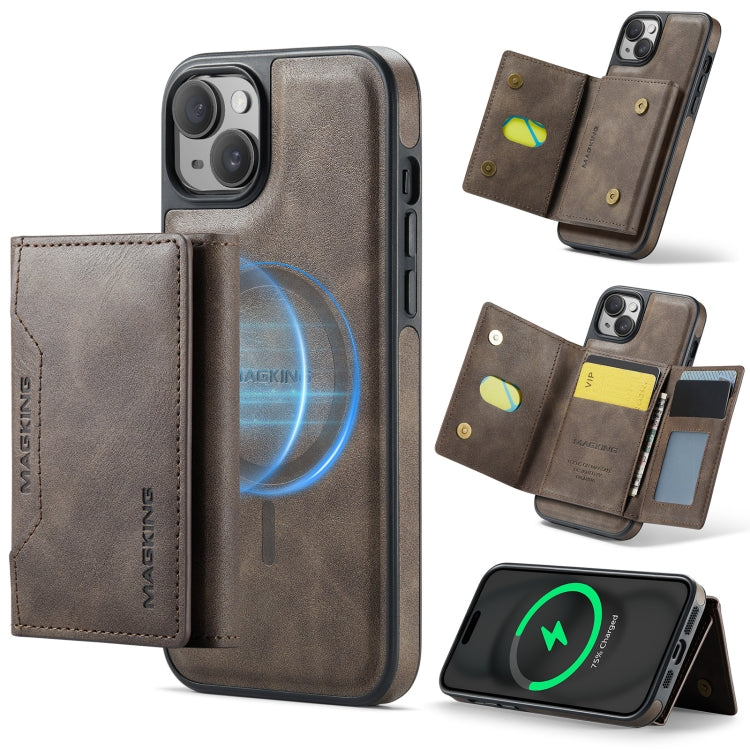 For iPhone 14 MAGKING K2 Series MagSafe RFID Card Bag Detachable Phone Case(Coffee) by MAGKING