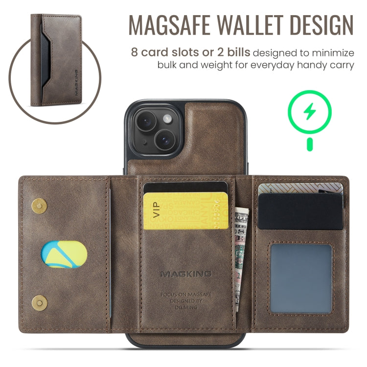For iPhone 14 MAGKING K2 Series MagSafe RFID Card Bag Detachable Phone Case(Coffee) by MAGKING