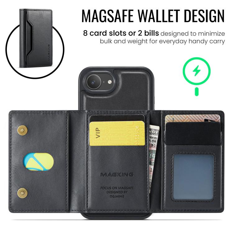 For iPhone 16e MAGKING K2 Series MagSafe RFID Card Bag Detachable Phone Case(Black) by MAGKING