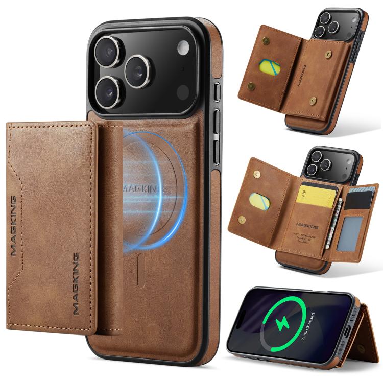 For iPhone 17 Pro Max MAGKING K2 Series MagSafe RFID Card Bag Detachable Phone Case(Brown) by MAGKING