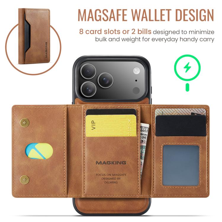 For iPhone 17 Pro Max MAGKING K2 Series MagSafe RFID Card Bag Detachable Phone Case(Brown) by MAGKING
