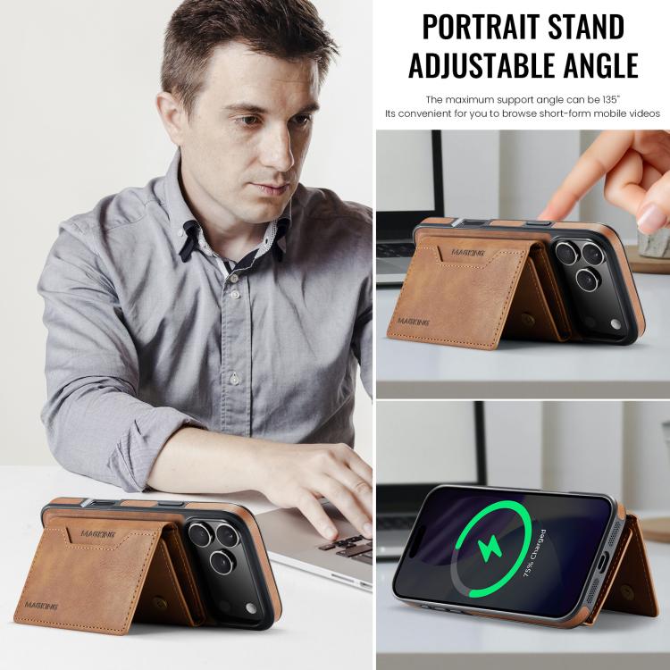 For iPhone 17 Pro Max MAGKING K2 Series MagSafe RFID Card Bag Detachable Phone Case(Brown) by MAGKING