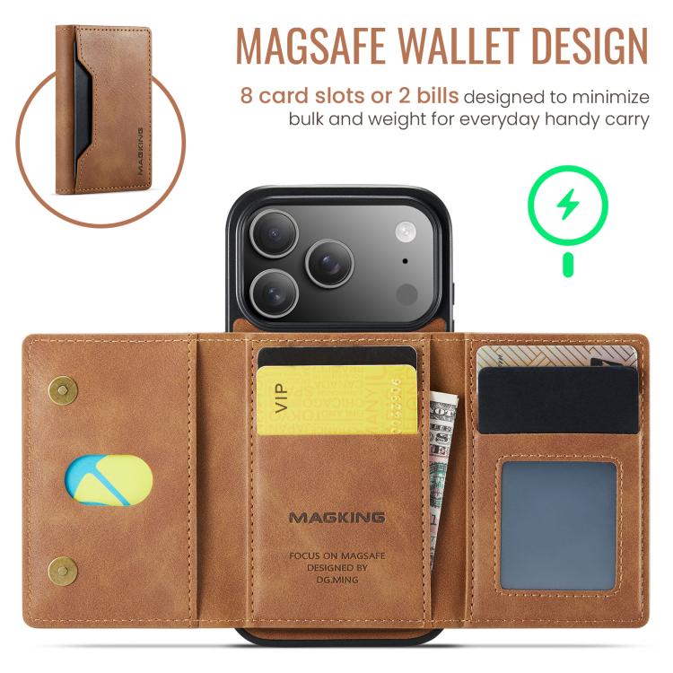 For iPhone 17 Pro MAGKING K2 Series MagSafe RFID Card Bag Detachable Phone Case(Brown) by MAGKING