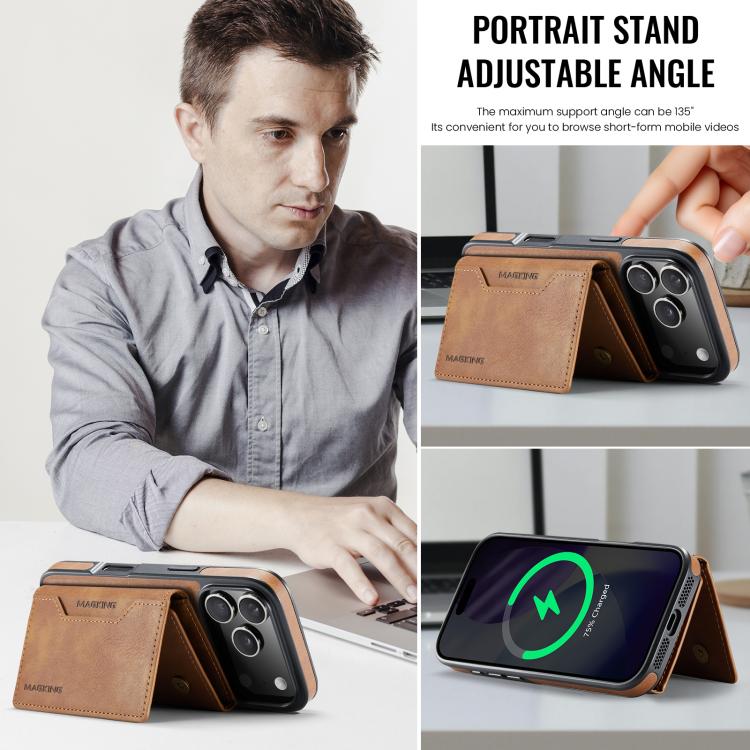 For iPhone 17 Pro MAGKING K2 Series MagSafe RFID Card Bag Detachable Phone Case(Brown) by MAGKING