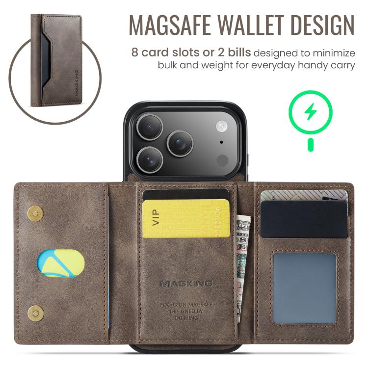 For iPhone 17 Pro MAGKING K2 Series MagSafe RFID Card Bag Detachable Phone Case(Coffee) by MAGKING