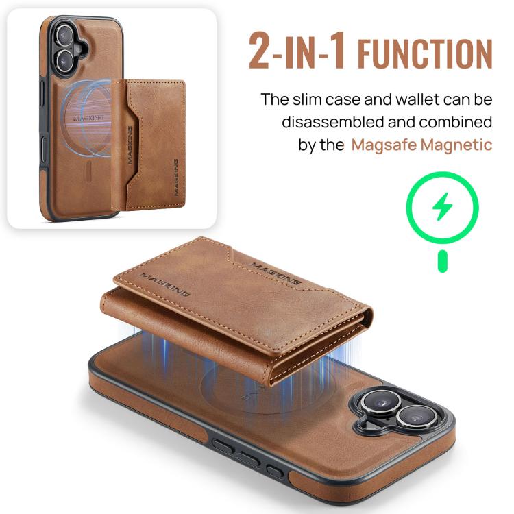 For iPhone 17 MAGKING K2 Series MagSafe RFID Card Bag Detachable Phone Case(Brown) by MAGKING