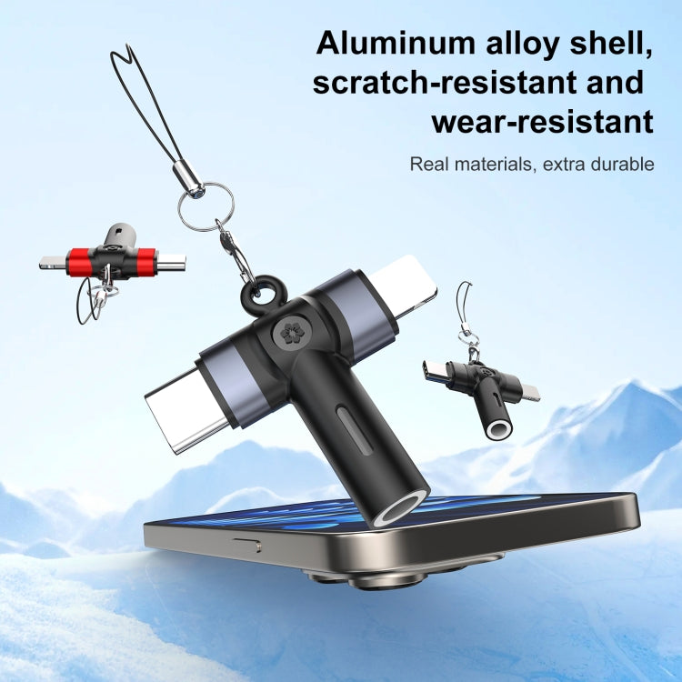 2 in 1 Flower Pattern Type-C and 8 Pin to 3.5mm Audio Adapter with Lanyard(Blue Black) by bashfashion