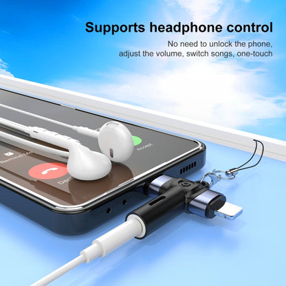 2 in 1 Flower Pattern Type-C and 8 Pin to 3.5mm Audio Adapter with Lanyard(Red Black) by bashfashion