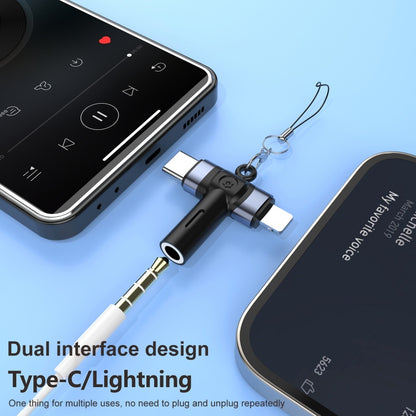 2 in 1 Flower Pattern Type-C and 8 Pin to 3.5mm Audio Adapter with Lanyard(Blue Black) by bashfashion