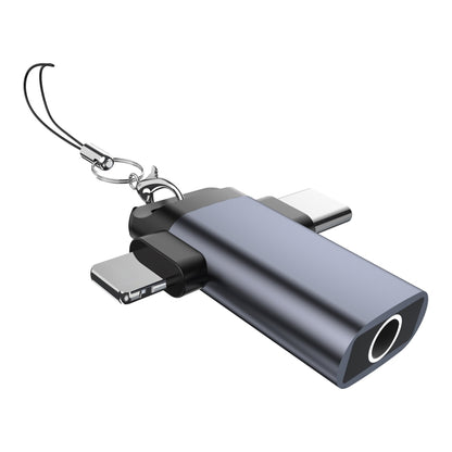 Classic Style Type-C and 8 Pin to 3.5mm Audio Adapter with Lanyard(Grey) by bashfashion
