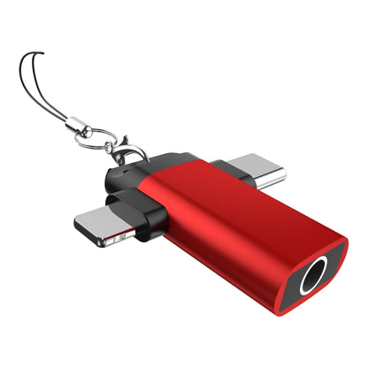 Classic Style Type-C and 8 Pin to 3.5mm Audio Adapter with Lanyard(Red) by bashfashion