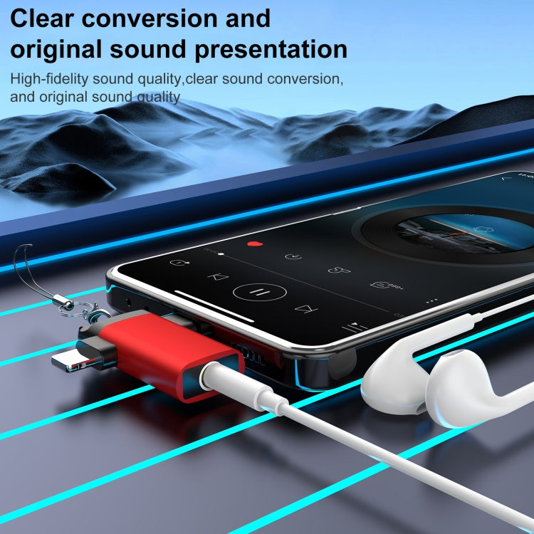 Classic Style Type-C and 8 Pin to 3.5mm Audio Adapter with Lanyard(Red) by bashfashion