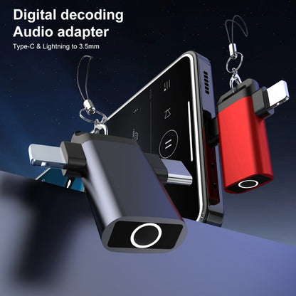 Classic Style Type-C and 8 Pin to 3.5mm Audio Adapter with Lanyard(Black) by bashfashion