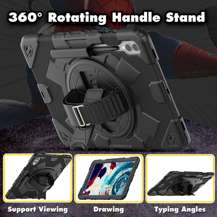 For Samsung Galaxy Tab S10+ / S9+ / S9 FE+ Spider Hand Grip Turntable Stand Tablet Case(Black) by bashfashion