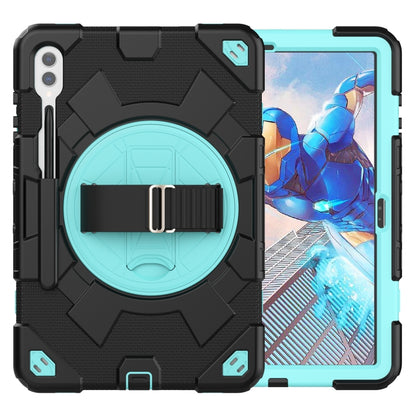 For Samsung Galaxy Tab S10+ / S9+ / S9 FE+ Spider Hand Grip Turntable Stand Tablet Case(Black Light Blue) by bashfashion