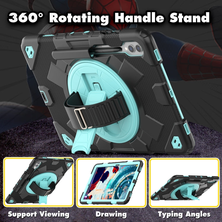 For Samsung Galaxy Tab S10+ / S9+ / S9 FE+ Spider Hand Grip Turntable Stand Tablet Case(Black Light Blue) by bashfashion