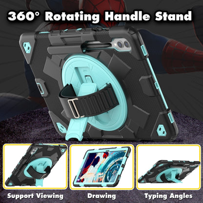 For Samsung Galaxy Tab S10+ / S9+ / S9 FE+ Spider Hand Grip Turntable Stand Tablet Case(Black Light Blue) by bashfashion