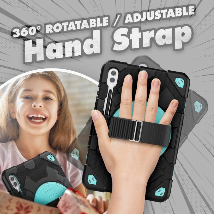 For Samsung Galaxy Tab S10+ / S9+ / S9 FE+ Spider Hand Grip Turntable Stand Tablet Case(Black Light Blue) by bashfashion