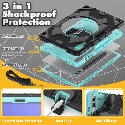 For Samsung Galaxy Tab S10+ / S9+ / S9 FE+ Spider Hand Grip Turntable Stand Tablet Case(Black Light Blue) by bashfashion