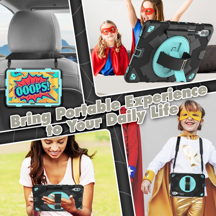 For Samsung Galaxy Tab S10+ / S9+ / S9 FE+ Spider Hand Grip Turntable Stand Tablet Case(Black Light Blue) by bashfashion