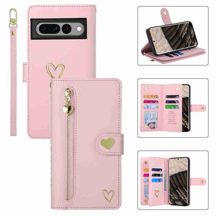 For Google Pixel 7 Pro POLA Love Multi-Card Slots Zipper Wallet Leather Phone Case(Pink) by POLA