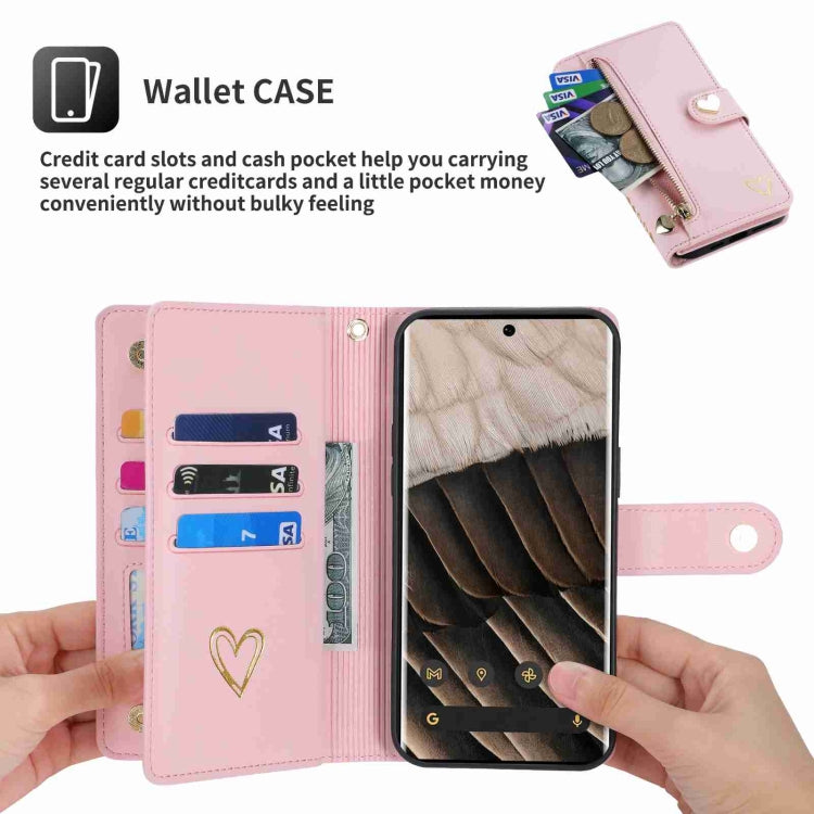 For Google Pixel 7 Pro POLA Love Multi-Card Slots Zipper Wallet Leather Phone Case(Pink) by POLA