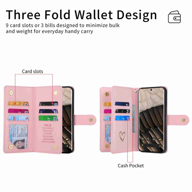 For Google Pixel 7 Pro POLA Love Multi-Card Slots Zipper Wallet Leather Phone Case(Pink) by POLA