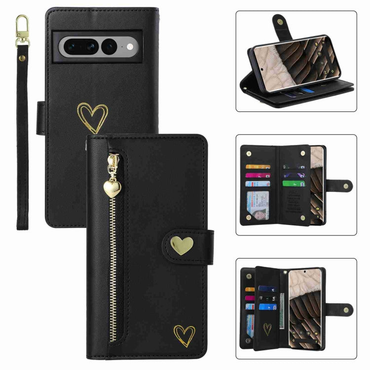 For Google Pixel 7 Pro POLA Love Multi-Card Slots Zipper Wallet Leather Phone Case(Black) by POLA