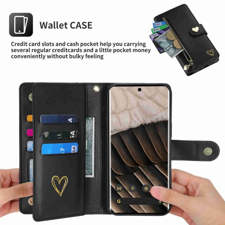 For Google Pixel 7 Pro POLA Love Multi-Card Slots Zipper Wallet Leather Phone Case(Black) by POLA
