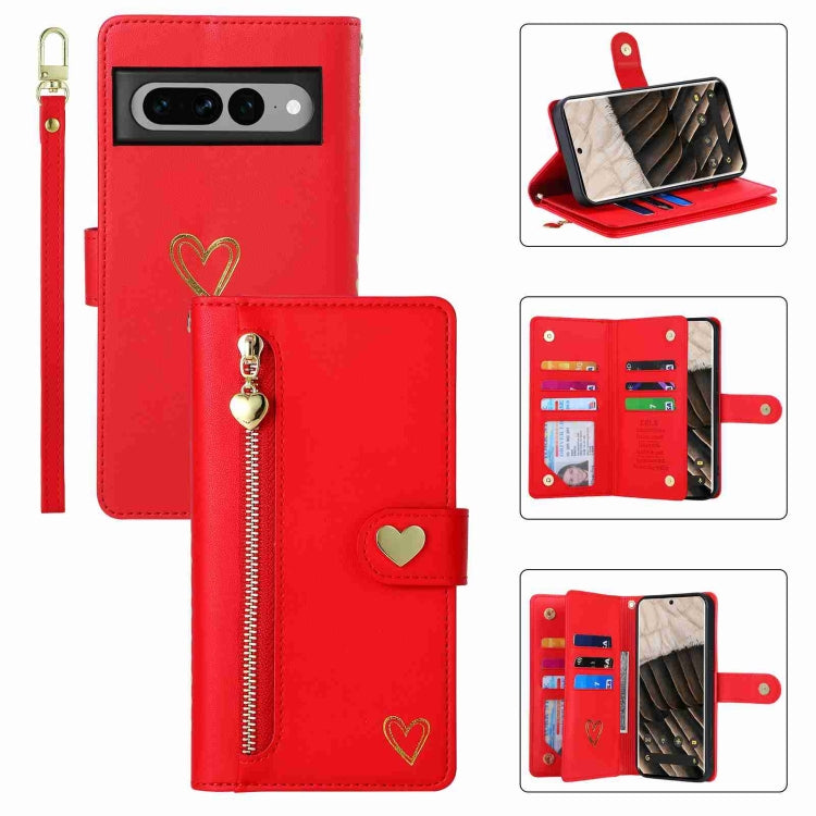 For Google Pixel 7 Pro POLA Love Multi-Card Slots Zipper Wallet Leather Phone Case(Red) by POLA