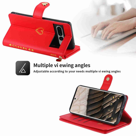 For Google Pixel 7 Pro POLA Love Multi-Card Slots Zipper Wallet Leather Phone Case(Red) by POLA