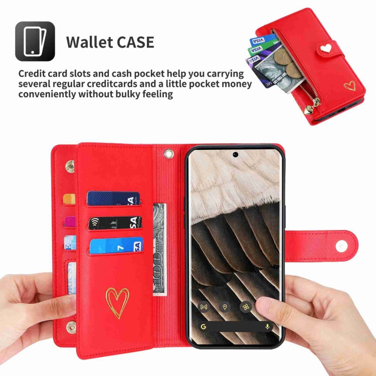 For Google Pixel 7 Pro POLA Love Multi-Card Slots Zipper Wallet Leather Phone Case(Red) by POLA