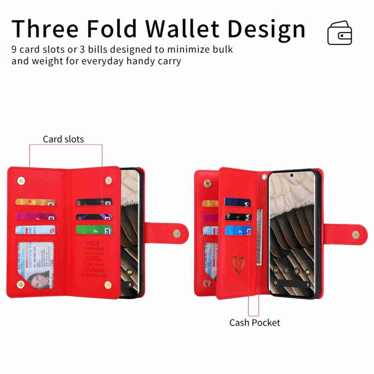For Google Pixel 7 Pro POLA Love Multi-Card Slots Zipper Wallet Leather Phone Case(Red) by POLA