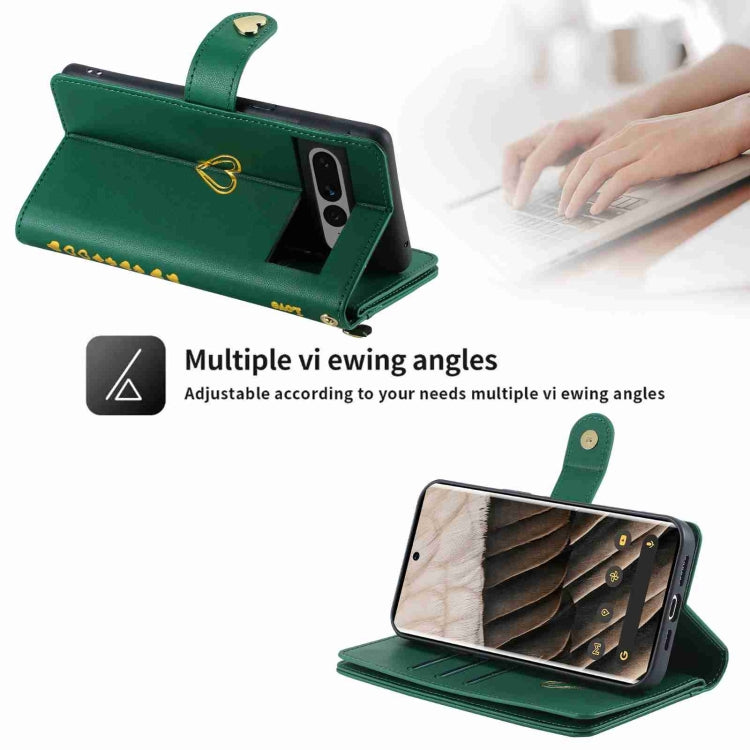 For Google Pixel 7 Pro POLA Love Multi-Card Slots Zipper Wallet Leather Phone Case(Dark Green) by POLA