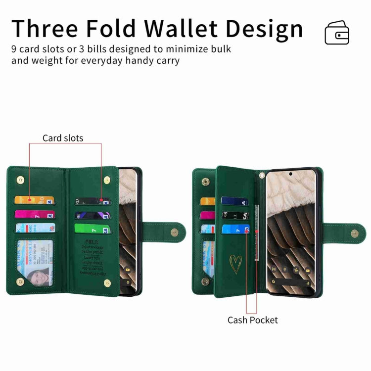 For Google Pixel 7 Pro POLA Love Multi-Card Slots Zipper Wallet Leather Phone Case(Dark Green) by POLA