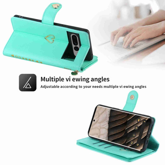 For Google Pixel 7 Pro POLA Love Multi-Card Slots Zipper Wallet Leather Phone Case(Light Green) by POLA