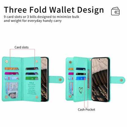 For Google Pixel 7 Pro POLA Love Multi-Card Slots Zipper Wallet Leather Phone Case(Light Green) by POLA