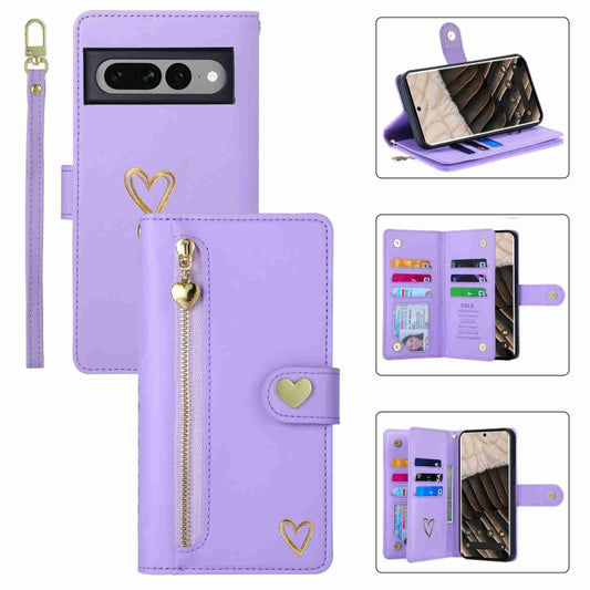 For Google Pixel 7 Pro POLA Love Multi-Card Slots Zipper Wallet Leather Phone Case(Purple) by POLA