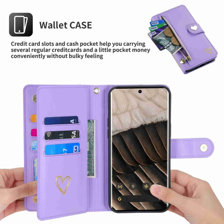 For Google Pixel 7 Pro POLA Love Multi-Card Slots Zipper Wallet Leather Phone Case(Purple) by POLA