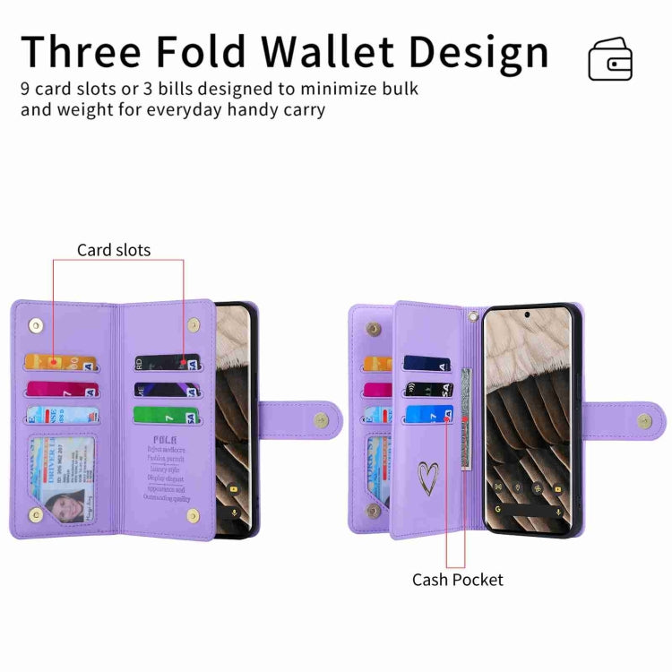 For Google Pixel 7 Pro POLA Love Multi-Card Slots Zipper Wallet Leather Phone Case(Purple) by POLA