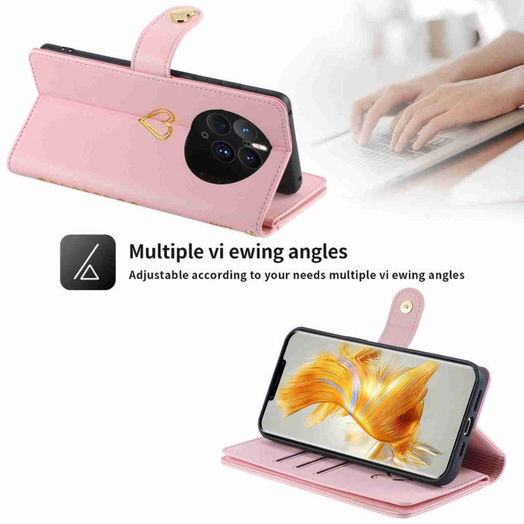 For Huawei Mate 50 Pro POLA Love Multi-Card Slots Zipper Wallet Leather Phone Case(Pink) by POLA