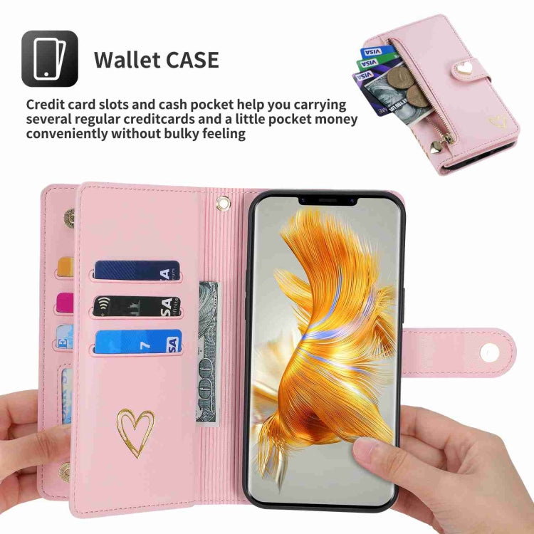 For Huawei Mate 50 Pro POLA Love Multi-Card Slots Zipper Wallet Leather Phone Case(Pink) by POLA