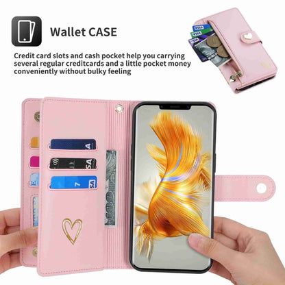 For Huawei Mate 50 Pro POLA Love Multi-Card Slots Zipper Wallet Leather Phone Case(Pink) by POLA