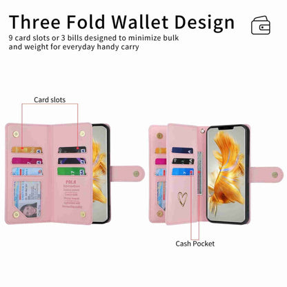 For Huawei Mate 50 Pro POLA Love Multi-Card Slots Zipper Wallet Leather Phone Case(Pink) by POLA