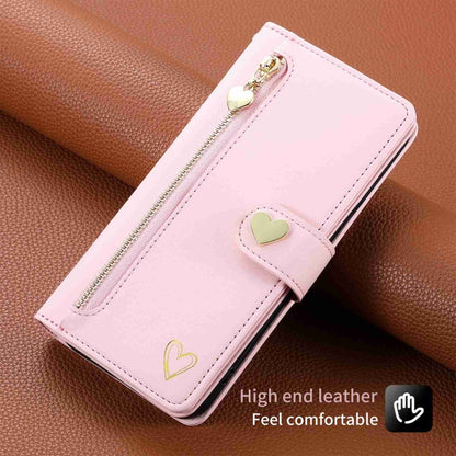 For Huawei Mate 50 Pro POLA Love Multi-Card Slots Zipper Wallet Leather Phone Case(Pink) by POLA