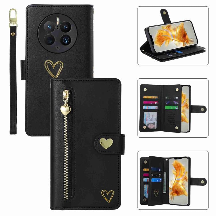 For Huawei Mate 50 Pro POLA Love Multi-Card Slots Zipper Wallet Leather Phone Case(Black) by POLA