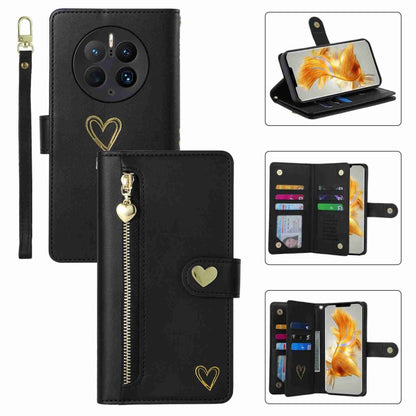 For Huawei Mate 50 Pro POLA Love Multi-Card Slots Zipper Wallet Leather Phone Case(Black) by POLA