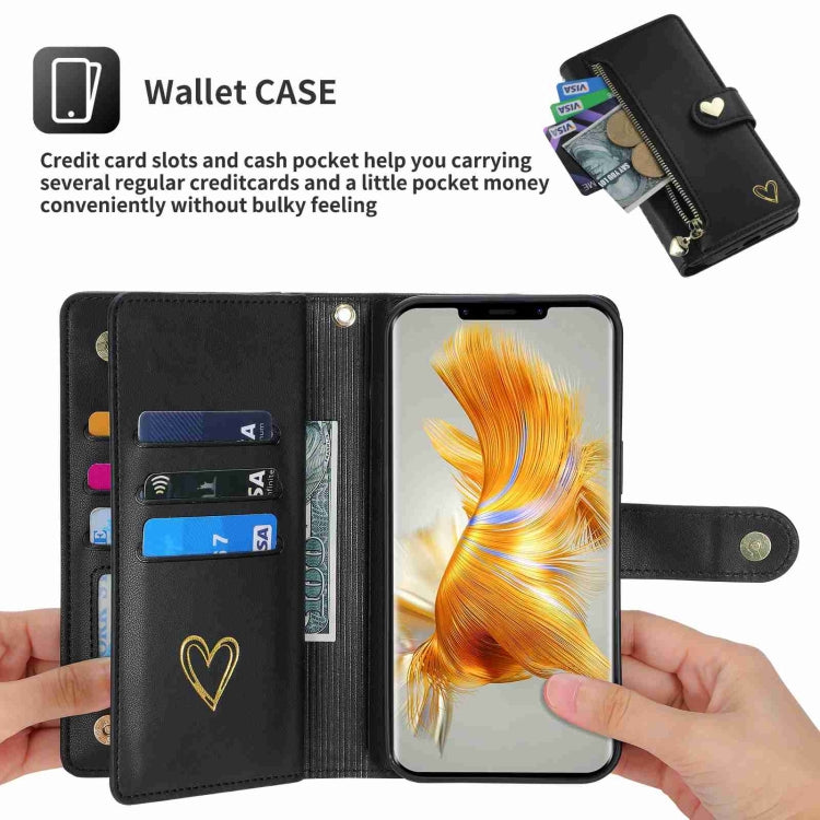 For Huawei Mate 50 Pro POLA Love Multi-Card Slots Zipper Wallet Leather Phone Case(Black) by POLA
