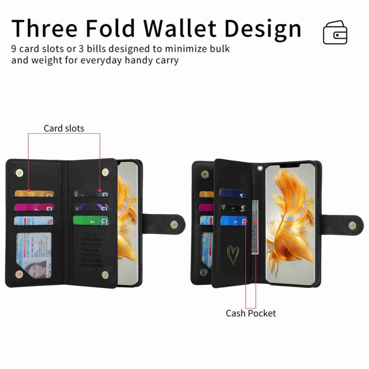 For Huawei Mate 50 Pro POLA Love Multi-Card Slots Zipper Wallet Leather Phone Case(Black) by POLA