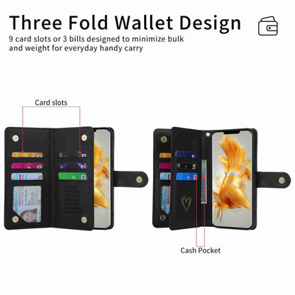 For Huawei Mate 50 Pro POLA Love Multi-Card Slots Zipper Wallet Leather Phone Case(Black) by POLA